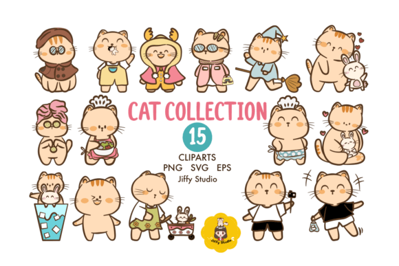 Hand Draw Cat and Rabbit Clipart